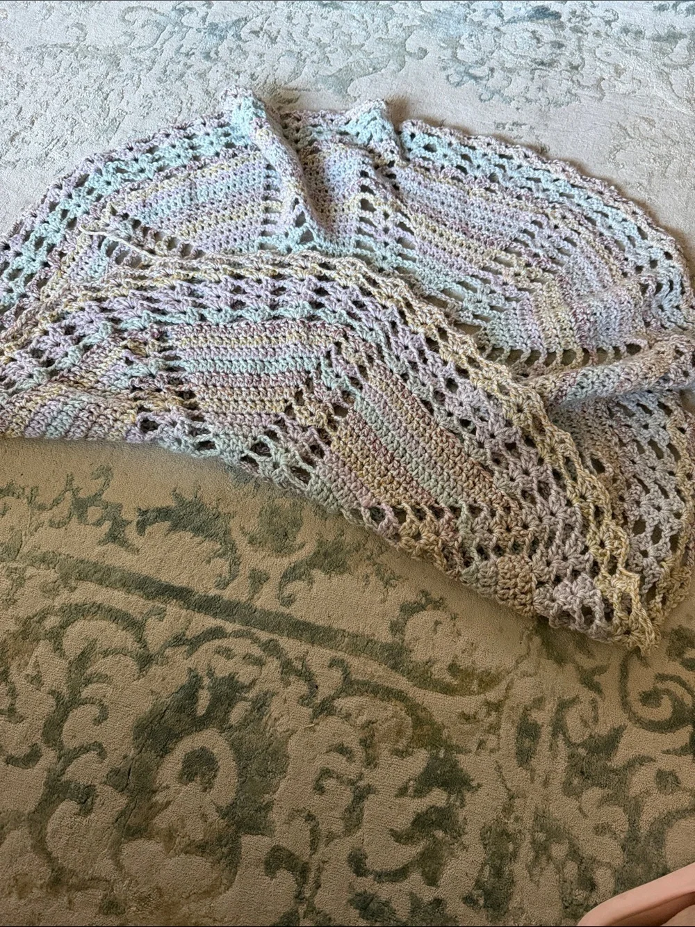 Pastel Multicolor Crochet Round Throw - Soft Pastel Accent